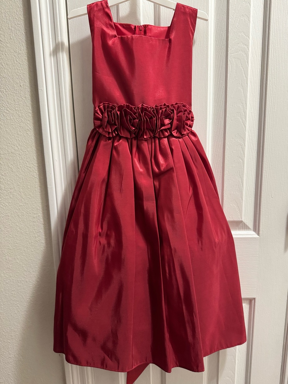 Girls Red Satin Flower-Band Party Dress